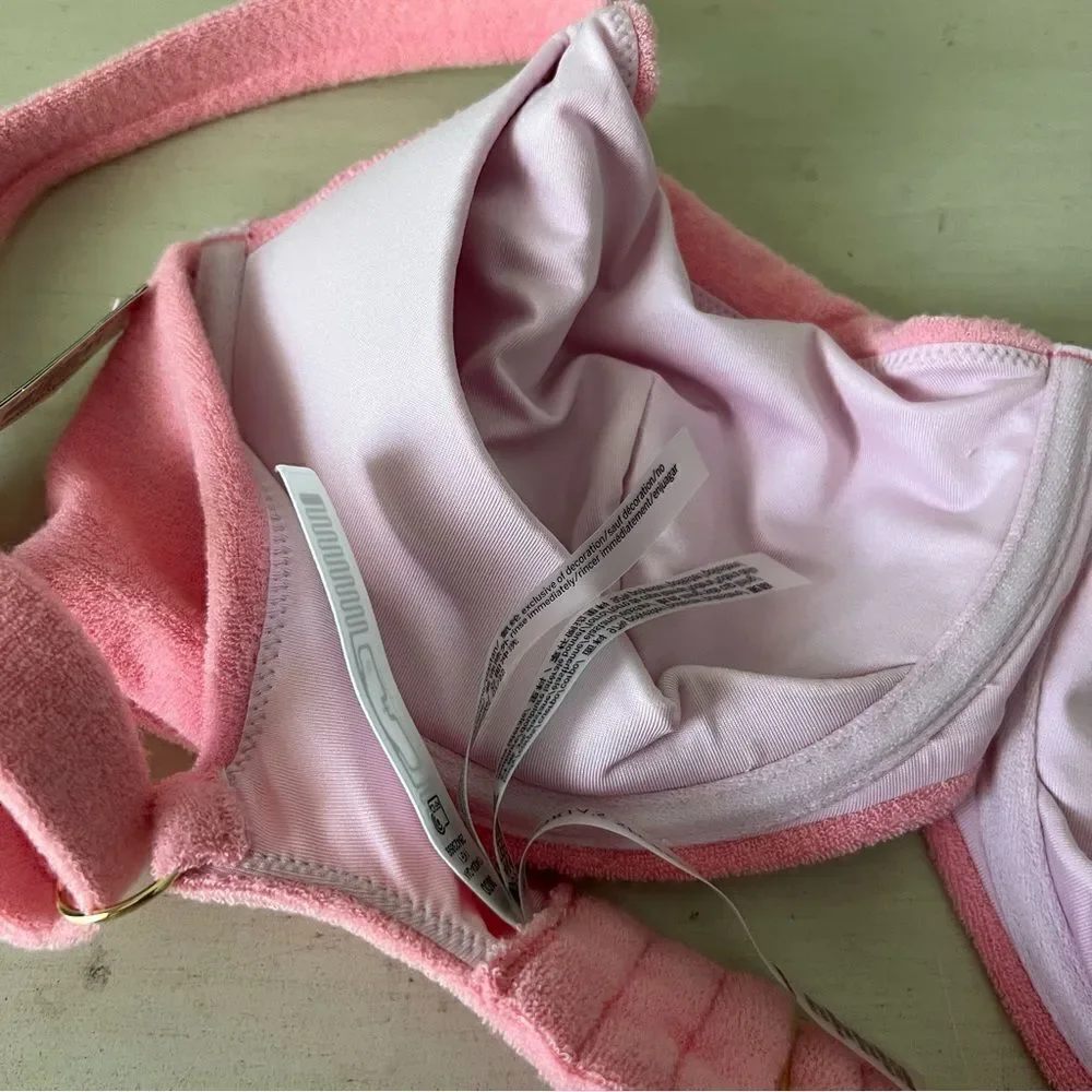 Victoria’s Secret Terry Bikini, NWT, 36DD Push Up Top, High Waisted M Botttoms